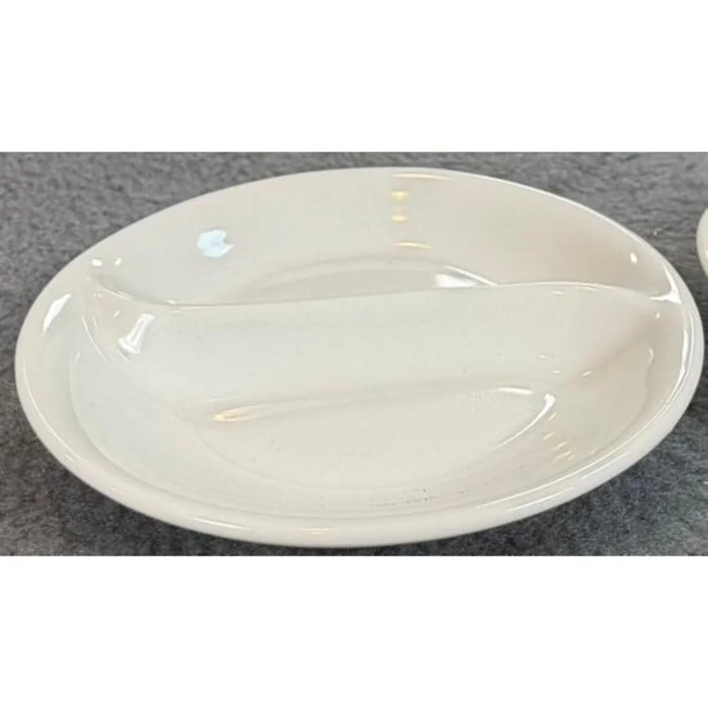 BIA Cordon Bleu White Porcelain Divided Dipping Bowls Set of 2 S-Curve Dishes